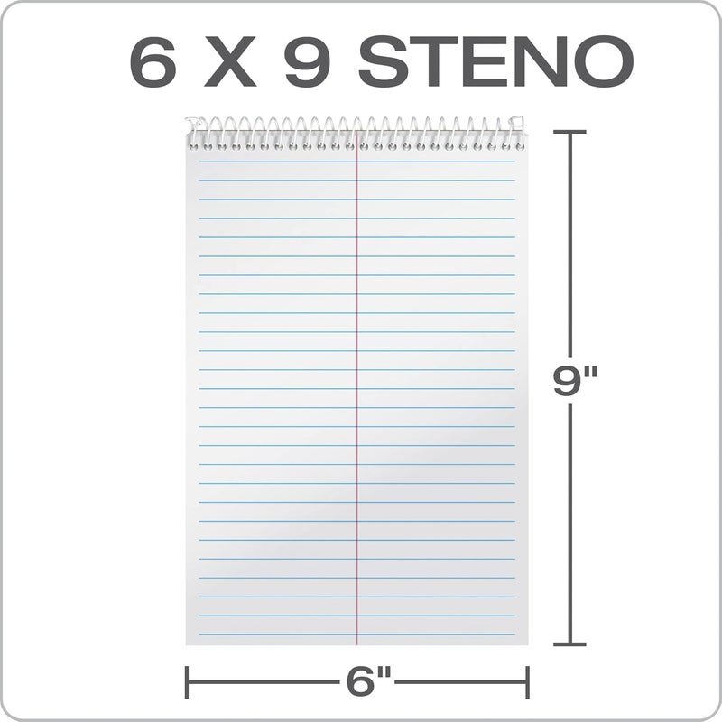 TOPS Spiral Steno Books 8 Pack, 6" x 9", Gregg Rule White Paper, Assorted Covers, 80 Sheets per Book/8 Books per Pack, Red, Black, Blue, Green (80219) - Image 2